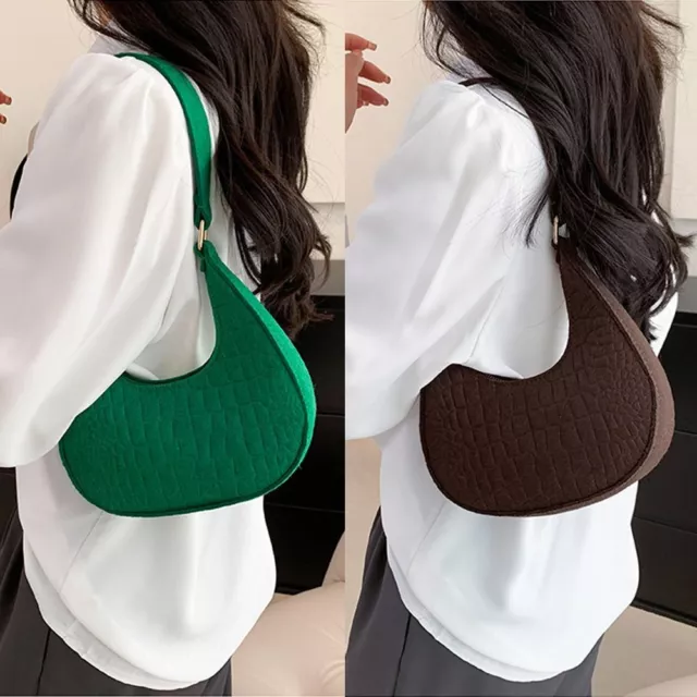 Moon Shape Shoulder Bag Crocodile Grain Handbags Underarm Bags  Women Female