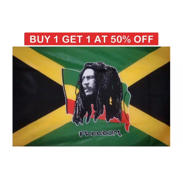 Bob Marley Flag Large Rasta Reggae Roots Rastafarian Freedom Jamaica 5 x 3Ft