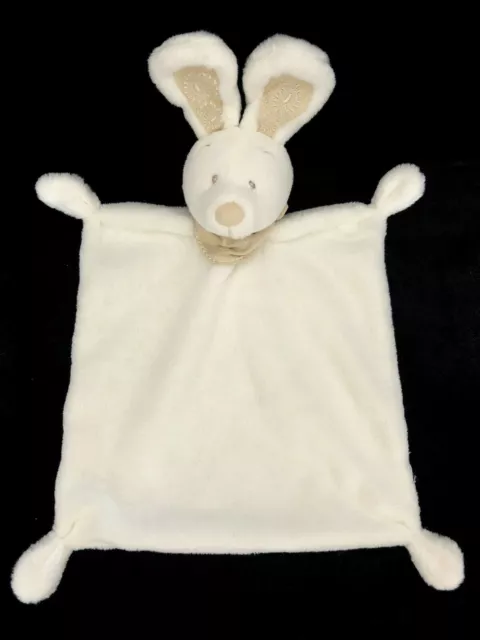 Doudou carré plat Lapin blanc écru foulard bandana marron taupe Nicotoy Simba