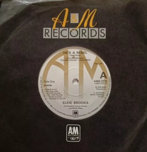 Elkie Brooks-He's A Rebel/Try A Little Love Vinyl 7" Single.1975 A&M AMS 7212.