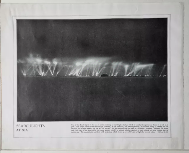 1915 Ww1 Print & Text Searchlights At Sea Projectors Signalling Purposes