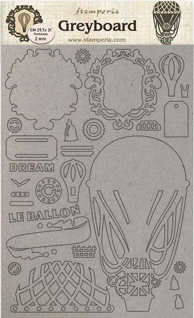 Globo de aire grueso Stamperia Greyboard Cut-Outs A4, viajes fantásticos