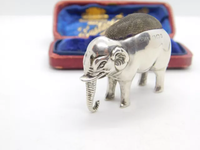Edwardianisches Sterlingsilber Elefant Pin Kissen antik 1908 Birmingham 3