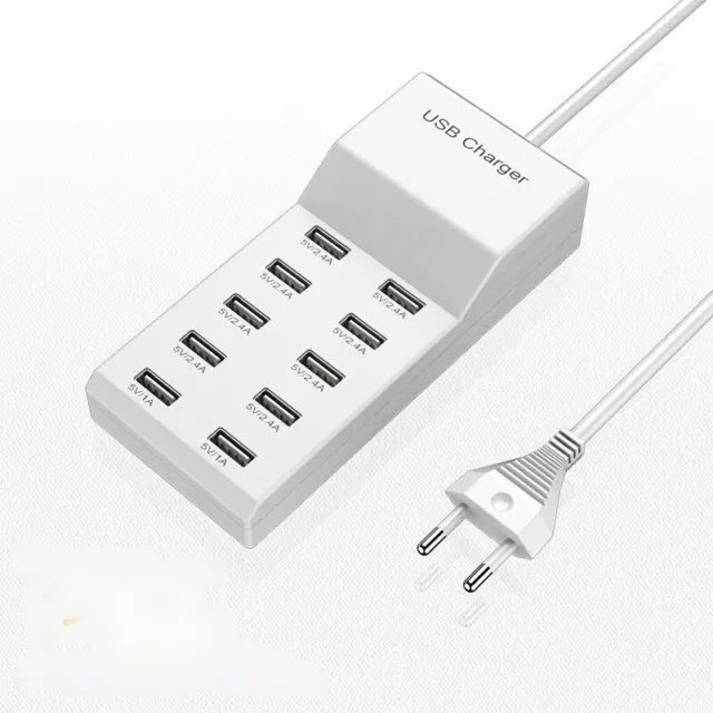 USB Schnellladestation Hub 10 Fach Multi USB Port Ladegerät Adapter