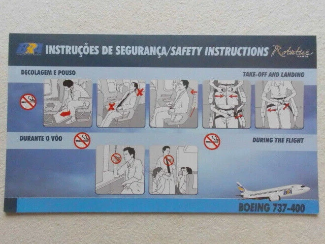 Safety Card Bra Transportes Aereos Rotatur Varig Boeing 737-400