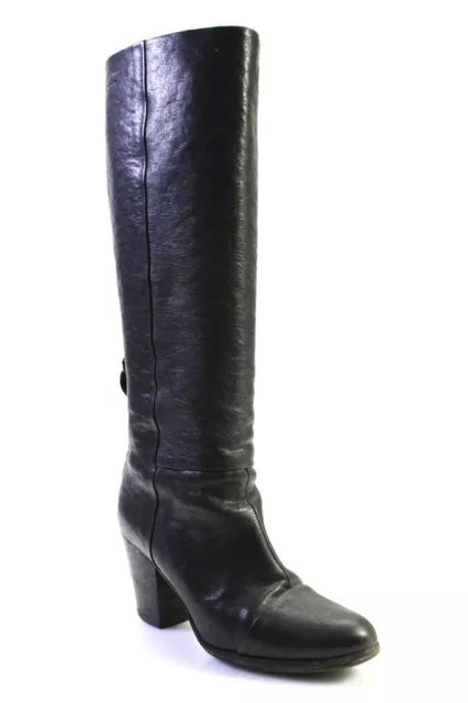 Rag & Bone Womens Back Zip Block Heel Cap Toe Knee High Boots Black Leather 39