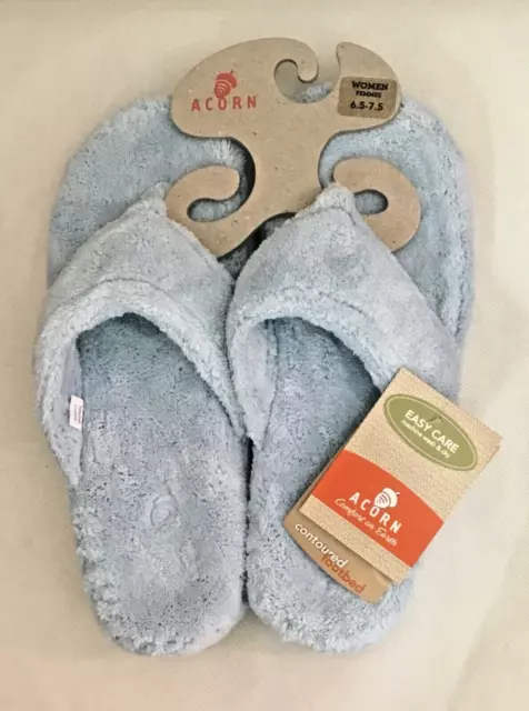 Acorn Women's Spa Thong Slippers ~ Powder Blue ~ Memory Foam ~ 6.5-7.5 ~ New