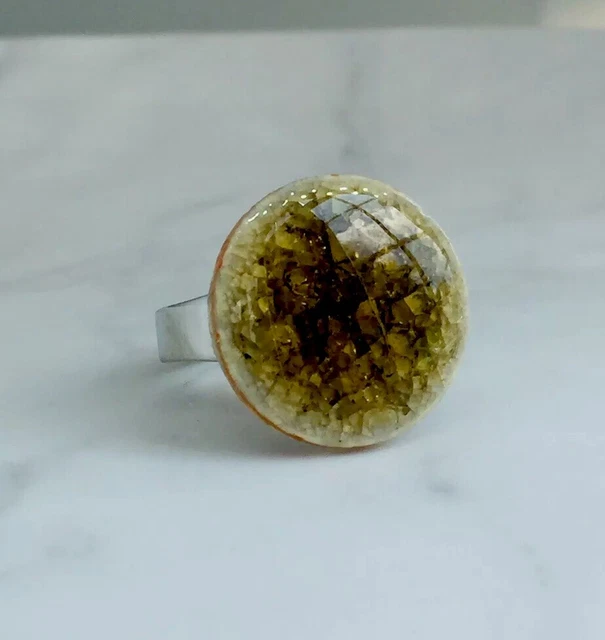 Brown Statement Ring - Porcelain Crackle Glazed Large Round  Circle Statement 3