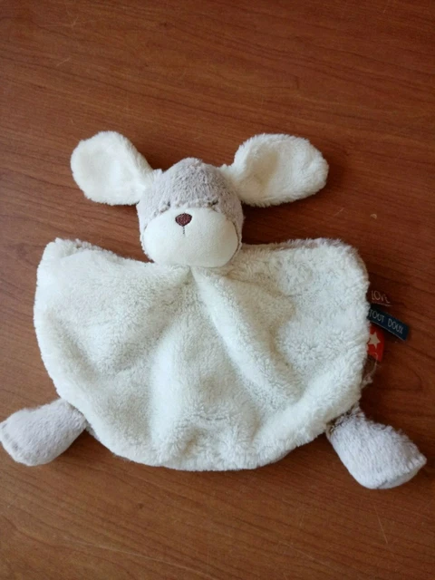 Doudou Peluche Plat Chien Lapin Blanc Gris Tout Doux TAO Tape A L’Oeil