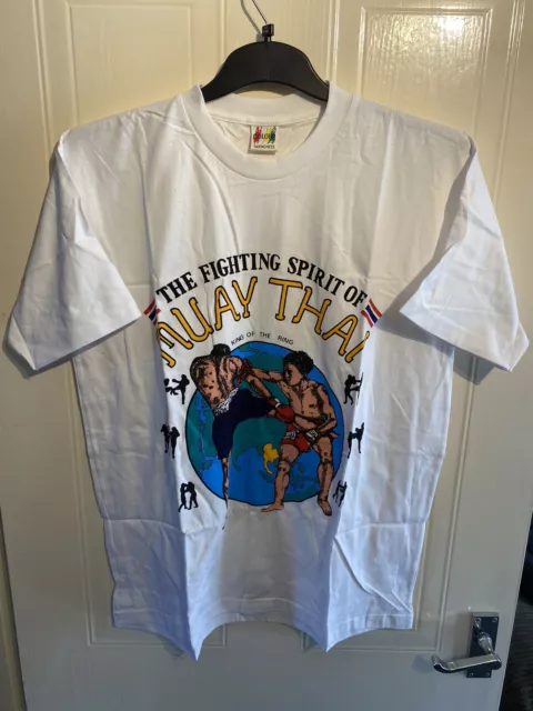 Muay Thai Mens "Fighting Spirit" White T-shirt Size Large