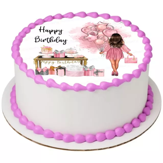 Happy Birthday Woman Cake Topper Party Decoration Edible Celebration Cupcake 2