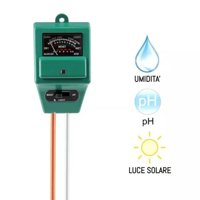 Misuratore Tester Misura Ph Umidita' Luce Per Terra Piante Alberi Terreno