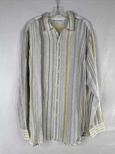 Tommy Bahama Linen Shirt Mens Size XL White Striped Long Sleeve Button Up Beach