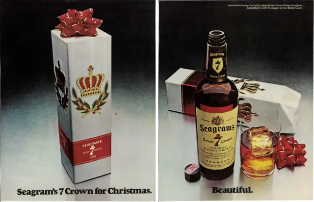 1970 SEAGRAMS Seven 7 Crown American Blended Whiskey Christmas Vintage Print Ad
