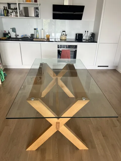 Dining table with wooden base & glass top 3