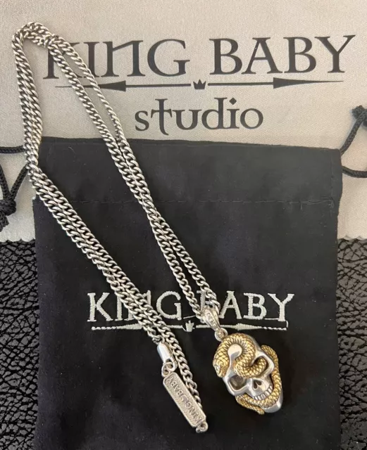 King Baby 925 Sterling Silver Curb Chain With Large Skull Pendant - Kb925