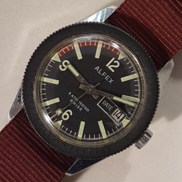 Orologio Uomo SkinDiver "ALFEX" Swiss Made Vintage Mechanical 36mm 17J Men Watch