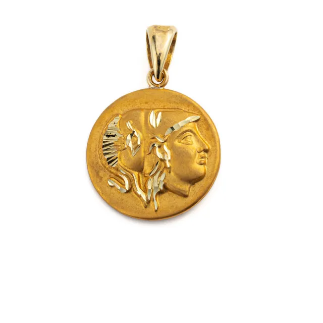 Athena and Owl Pendant – 14K Solid Gold, Greek Goddess, Ancient Greek Coin
