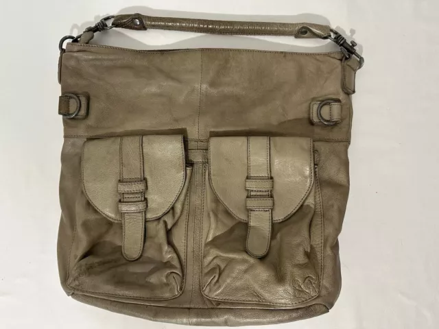 Liebeskind Berlin Gray Soft Pebbled Leather Hobo Shoulder Bag Purse Large