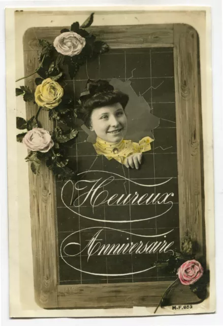 CPA - Carte Postale - Fantaisie - Heureux Anniversaire - Femme - Fleur (CP5148 )