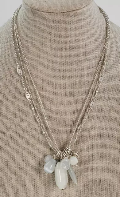 LC Lauren Conrad Silver Tone Multi-Strand White Moonstone Agate Pendant Necklace