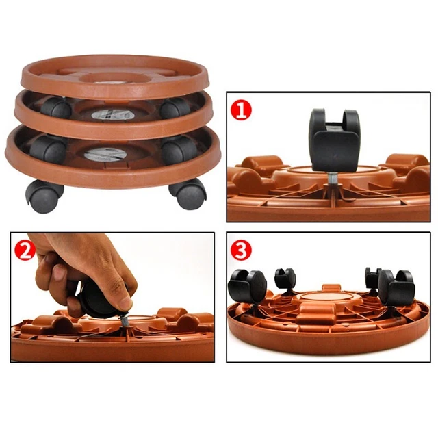 Robuster Harz Gartenteller mit abnehmbarem Rundrad Pflanzentopf Ständer (33cm)