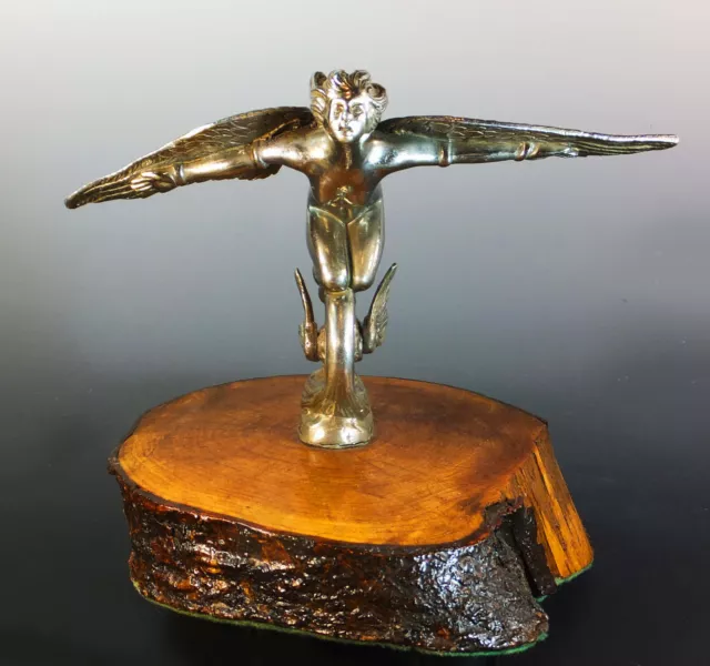 VERY RARE, 1920's CAR HOOD MASCOT as a NAKED WINGED SPEED NYMPH RIDING WHEEL 2