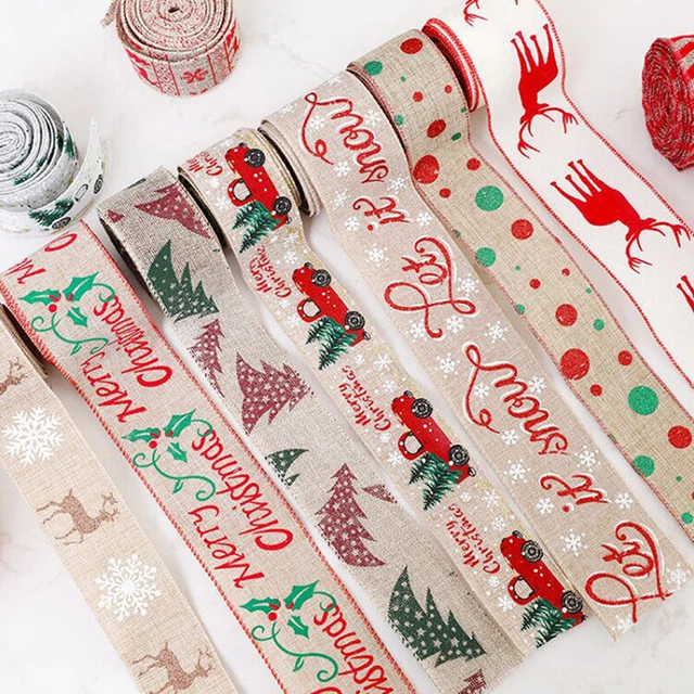 Christmas Ribbon Classic Wrapping Christmas Tree Ribbon Wreath Burlap Rib-JH
