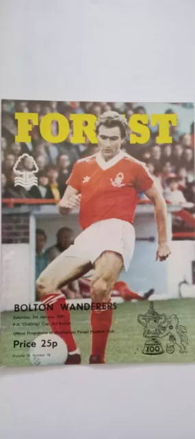 Nottingham Forest vs Bolton Wanderers 1981 FA Cup 3rd Round Football Programme