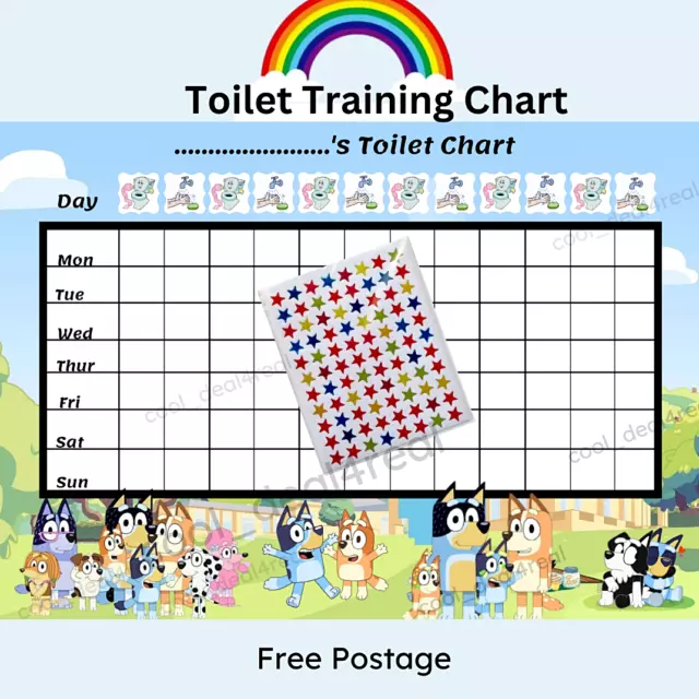 Bluey Toilet Potty Training Reward A4 Chart & Sticker Sheet Free Postage