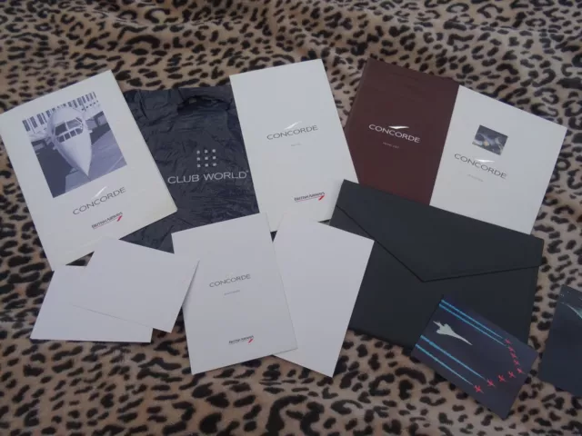 British Airways Concorde Catalogue, menus, postcards and leather wallet