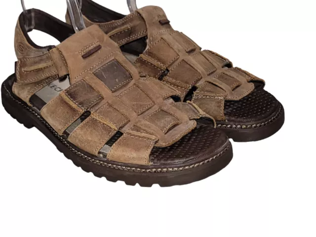 SKECHERS MEN'S FISHERMAN Sandals Brown Leather Open Toe Size 9 M $39.96 ...