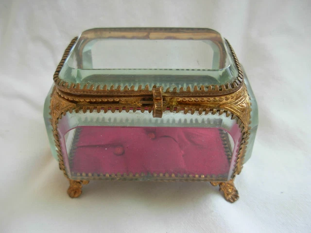 ANTIQUE FRENCH GILT BRASS BEVELED GLASS JEWEL BOX,LATE 19th CENTURY
