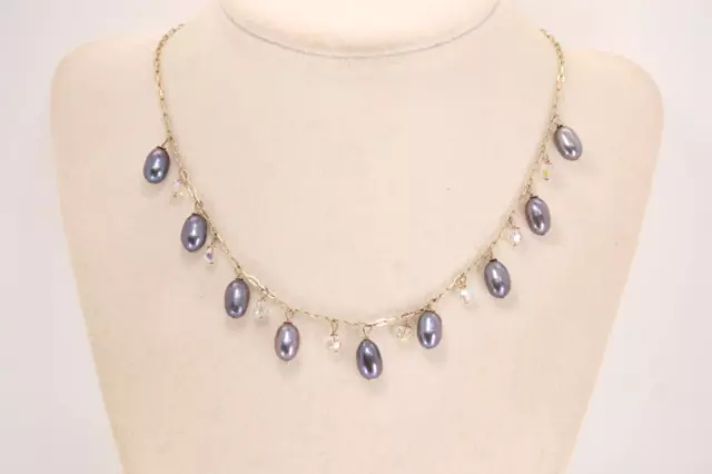 Handmade sterling silver, peacock/Tahitian gray pearl, and crystal drop necklace