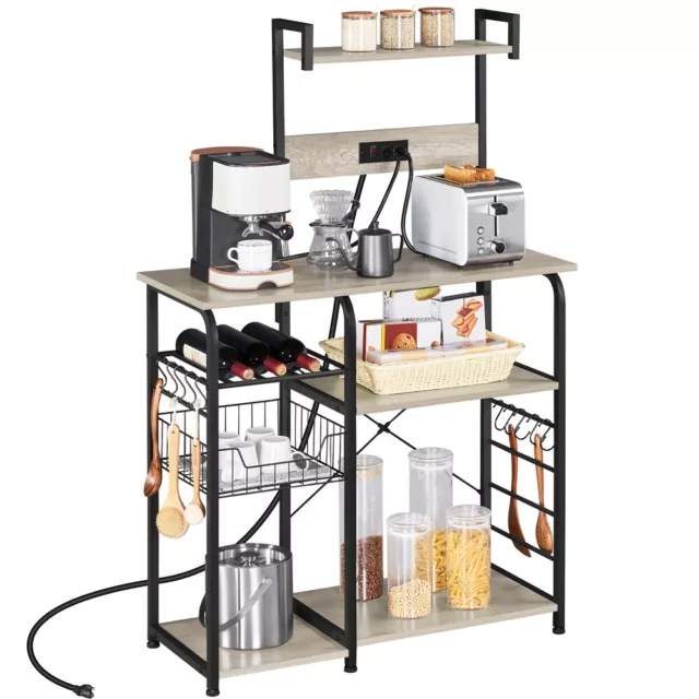 55″ Kitchen Bakers Rack with Power Outlet Utility Storage Shelf Microwave Stand