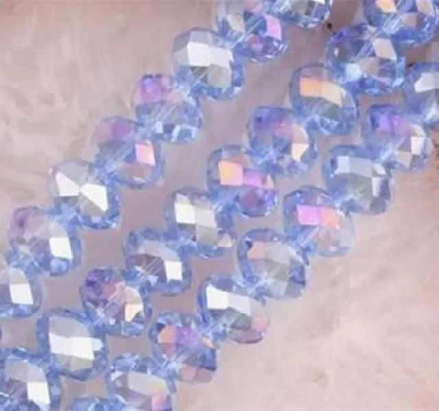 70 Pcs 8x10mm Faceted Blue AB+ Crystal Rondelle Loose Beads