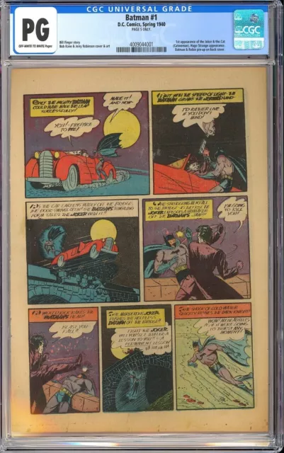 BATMAN #1  NG PG  CGC Page 5 Only FIRST EVER Joker Batman Fight  1940 Golden Age
