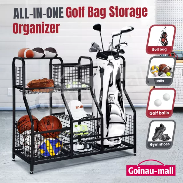 Golf Bag Ball Storage Rack Sports Gear Organiser Basketball Equipment Gym Large