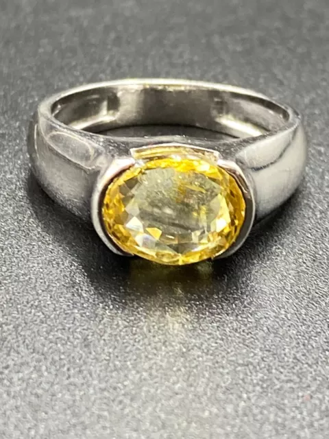 4.20 ct Round Lab Created Yellow sapphire Ring for men in 14kt All Sizes