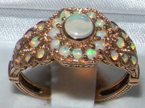 Solid 9ct Rose Gold Opal Georgian Style Cluster Ring- UK size O 1/2 US Size 7.75