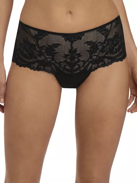 XS (8) Fantasie Bronte Thong Mid Rise Deep Tanga Sheer Lace Lingerie Black