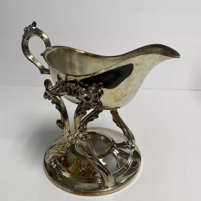 Vintage F.B. ROGERS SILVER Plated Tilting Gravy Boat with Candle Warmer Stand