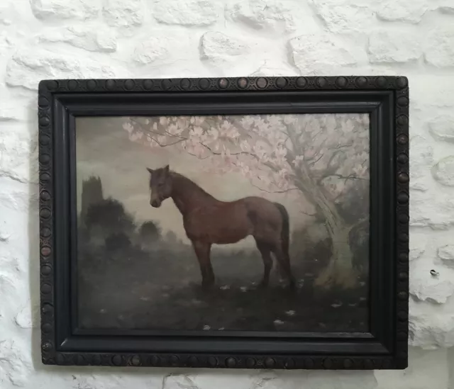 charming oil painting of a pony, framed horse painting on wood