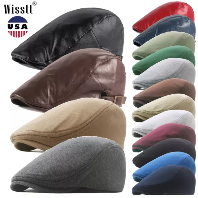 Mens Leather Ivy Cap Outdoor Breathable Beret Driving Cabbie Hat Flat Newsboy