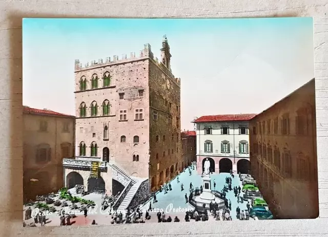 cartolina prato piazza del comune e palazzo pretorio formato grande 1960