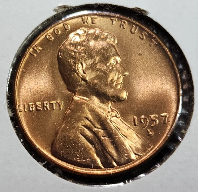 RED BU 1957-D LINCOLN WHEAT PENNY Denver Mint Uncirculated Cent Great Luster