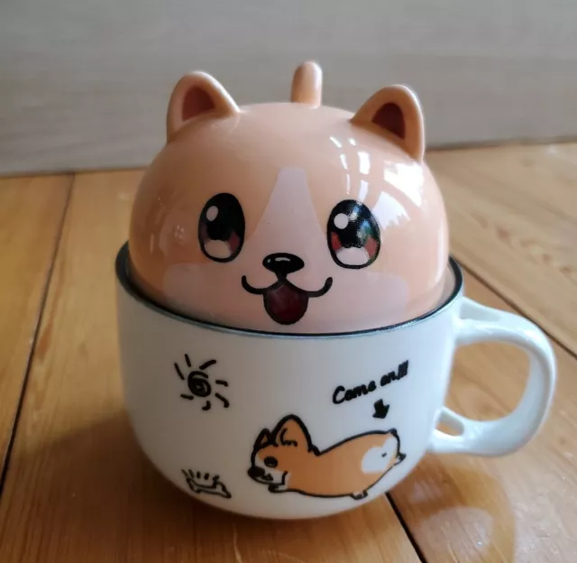 Coffee Mug /Tea Cup Novelty Corgi Design Ceramic Mugs with Lid - lid is mug also