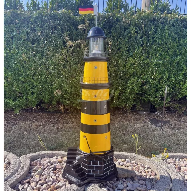 LEUCHTTURM AMRUM 85 cm gelb schwarz DOPPELLICHT Deko GARTEN MEER maritim SYLT