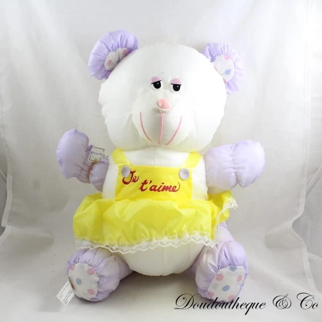 PELUCHE VINTAGE OURS BIKIN Toile de parachute robe jaune Je t'aime ...