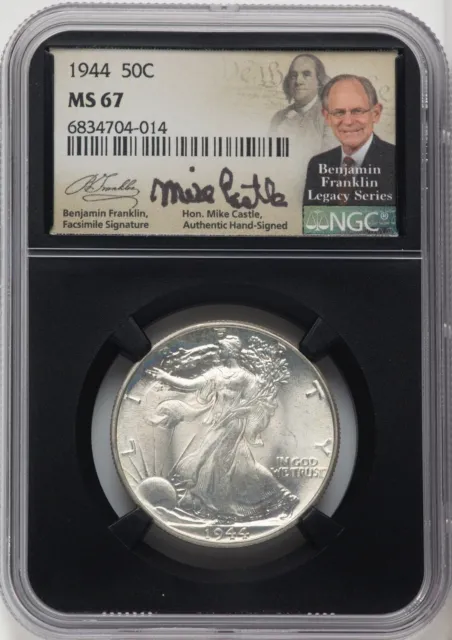 1944 50C NGC Retro MS67 Walking Liberty Silver Half Dollar Mike Castle Signed